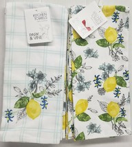 2 Different Printed Cotton Kitchen Towels (16" X 26") Lemons, P & V - $14.84