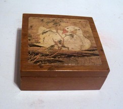 Vintage Wooden Coasters Set of 5 Swan Picture Design with Wooden Storage... - $19.77