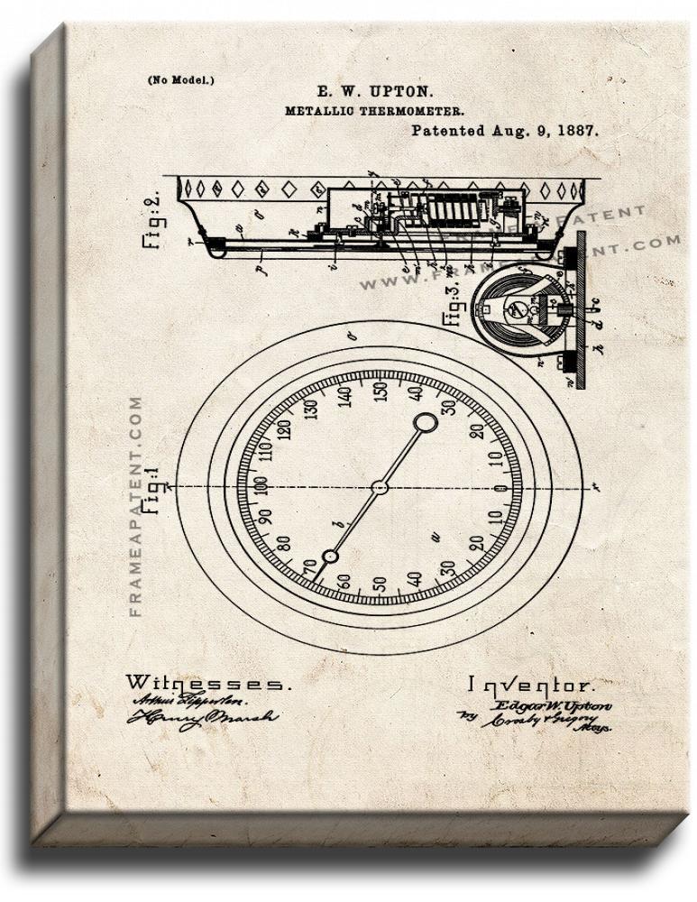 Metallic Thermometer Patent Print Old Look on Canvas