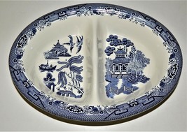 Blue Willow Churchill Staffordshire England Oval Divided Serving Vegetab... - $36.62