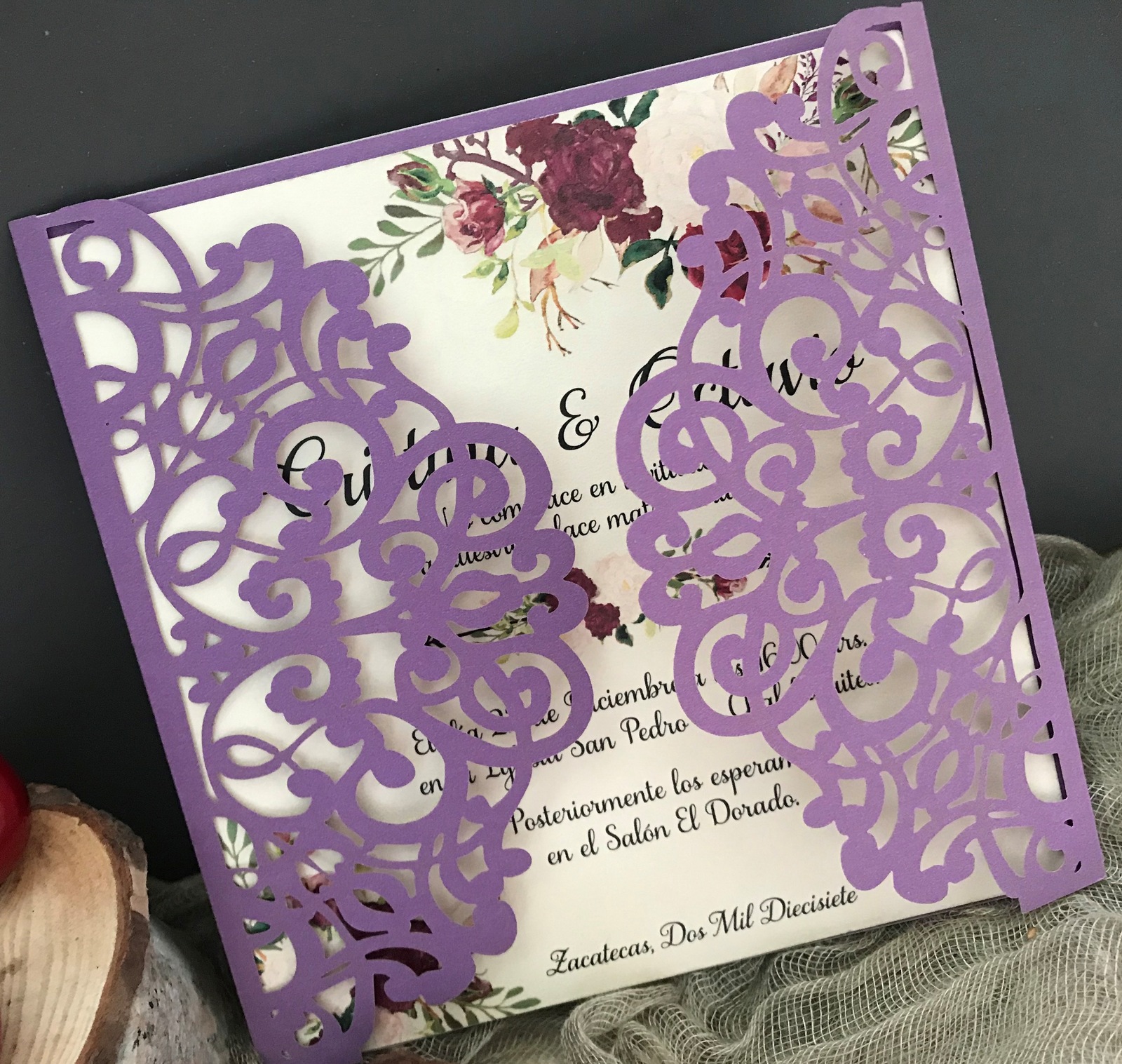 50pcs purple Laser Cut wedding invitations cards,custom laser cut ...