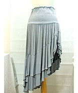 Free People Size S/P Tiered Slit Ruffle Maxi Skirt Pale Blue Gray Boho R... - $59.35