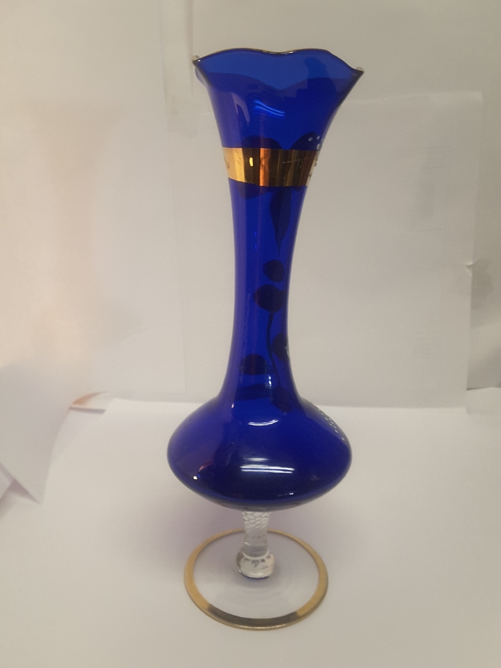 Cobalt Blue hand painted floral vase with gold trim Pottery & Glass