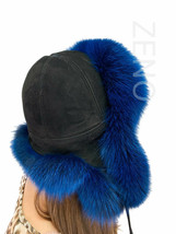 Finn Fox Fur Hat With Suede Trapper Hat Saga Furs Royal Blue Ushanka Hat image 2