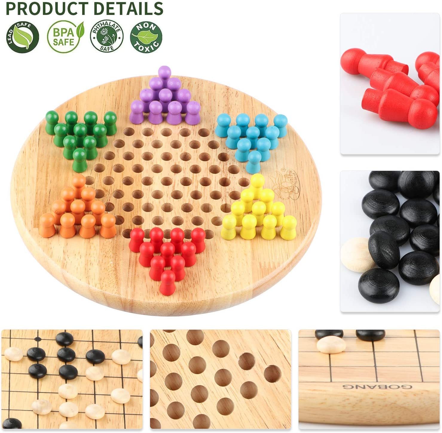 Wooden Chinese Checker Game for Kids 2 in 1 Chinese Checkers & Gobang (Five in