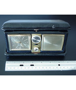 Vintage Folding Travel Alarm Clock Radio Genuine Leather Case 1960's - $69.00