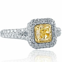 1.32 Ct Cushion Cut Yellow Diamond Engagement Ring Split Shank 18k White Gold - $2,350.85