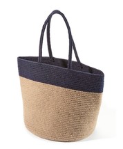 Oversize Tote Bag Two-Tone Superior Eco-friendly Neutral Navy & Tan  21" x 14"  image 1