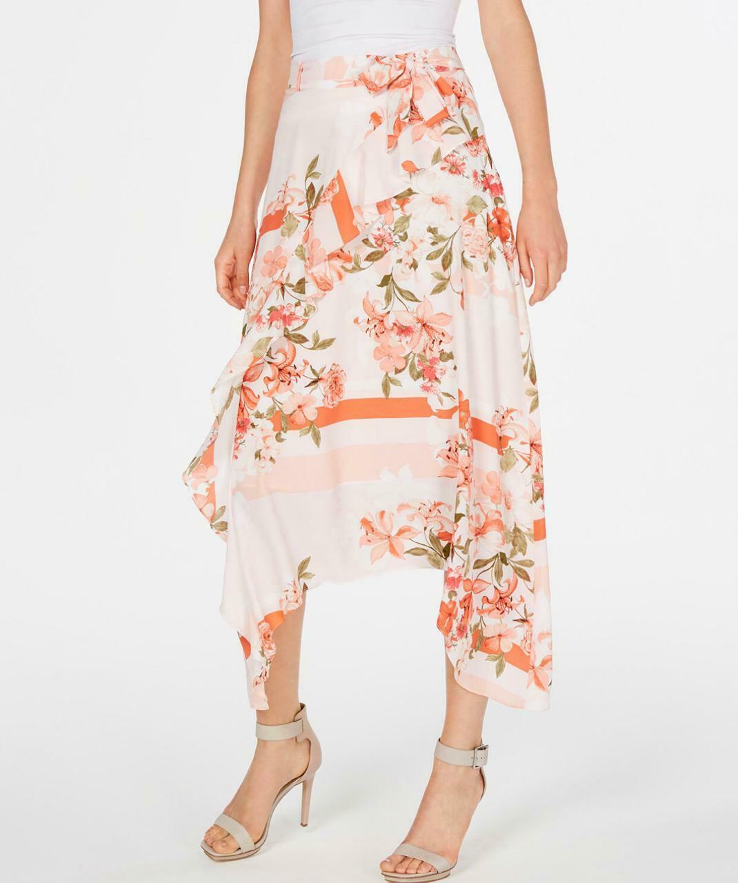 Calvin Klein Floral Print Ruffle Handkerchief Hem Skirt Size 6 ,12 - Skirts