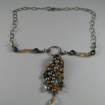 .925 SILVER RHODIUM NECKLACE WITH GRAY & BROWN PEARLS AND YELLOW CRYSTALS image 2