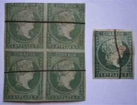 CUBA  1855 Stamps, Scott No.2 Queen Isabella 1r p (gray gr) imperforate ... - $20.00