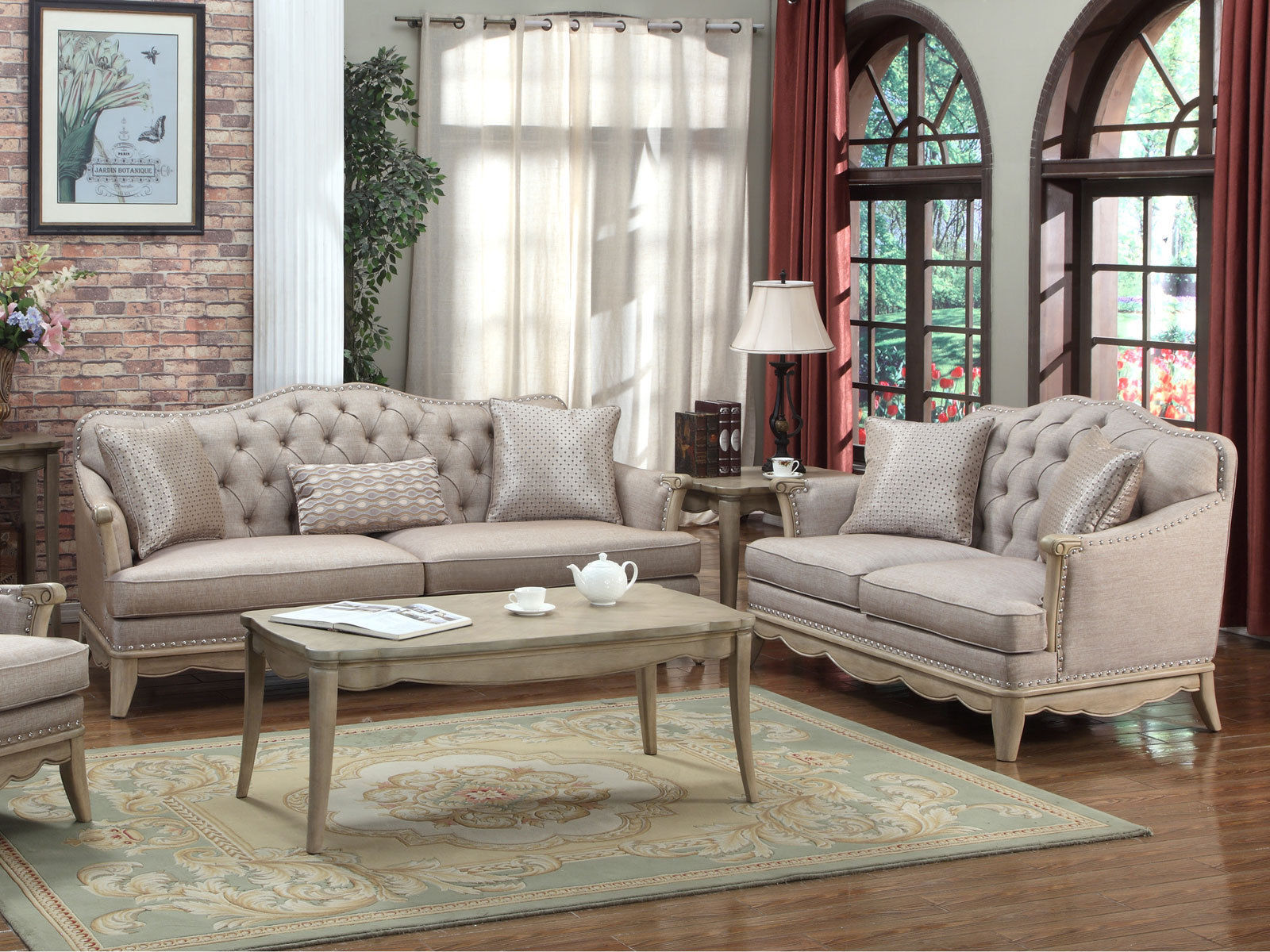 NEW Traditional Living Room Furniture Couch Set Taupe Chenille Sofa