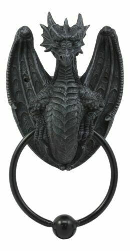 Fantasy Saurian Gothic Dragon Grasping Ring Door Knocker Sculpture Home Decor