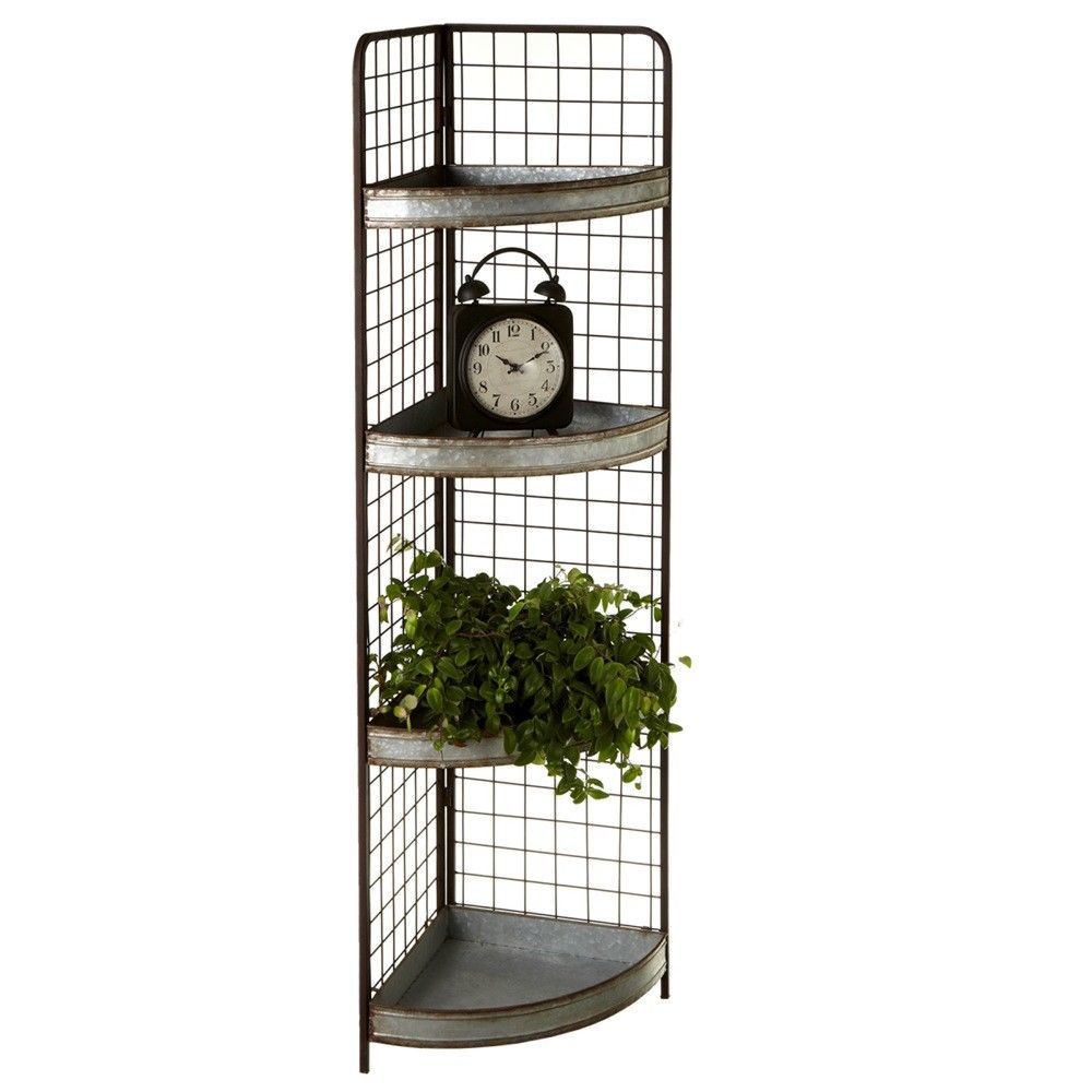 Corner Display Rack 4 Tier with Galvanized Shelves,21'' x 59.5''H