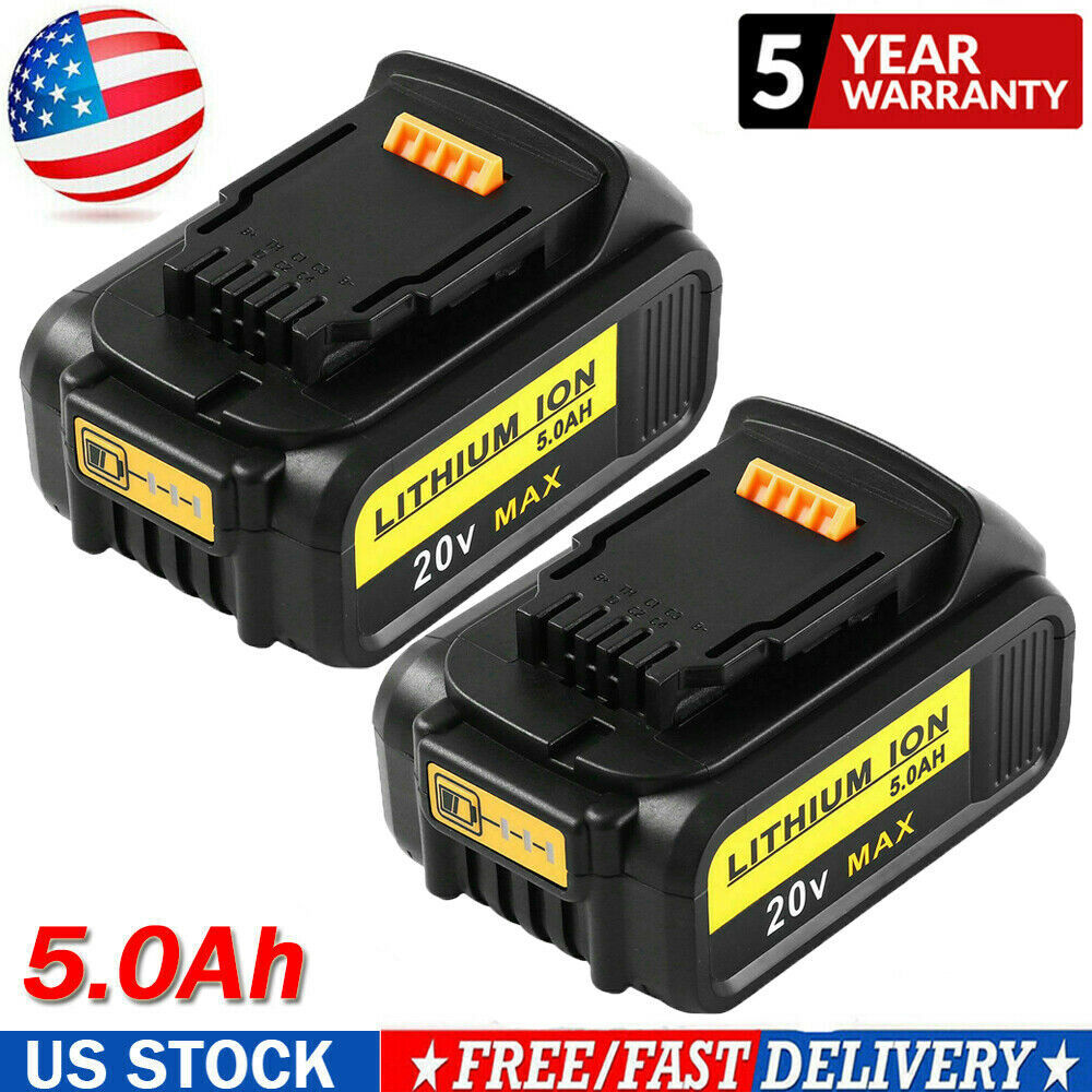 2 Pack For Dewalt Dcb206-2 20V Max Xr 5Ah Li-Ion Slide Battery Dcb200-2 Dcb205-2