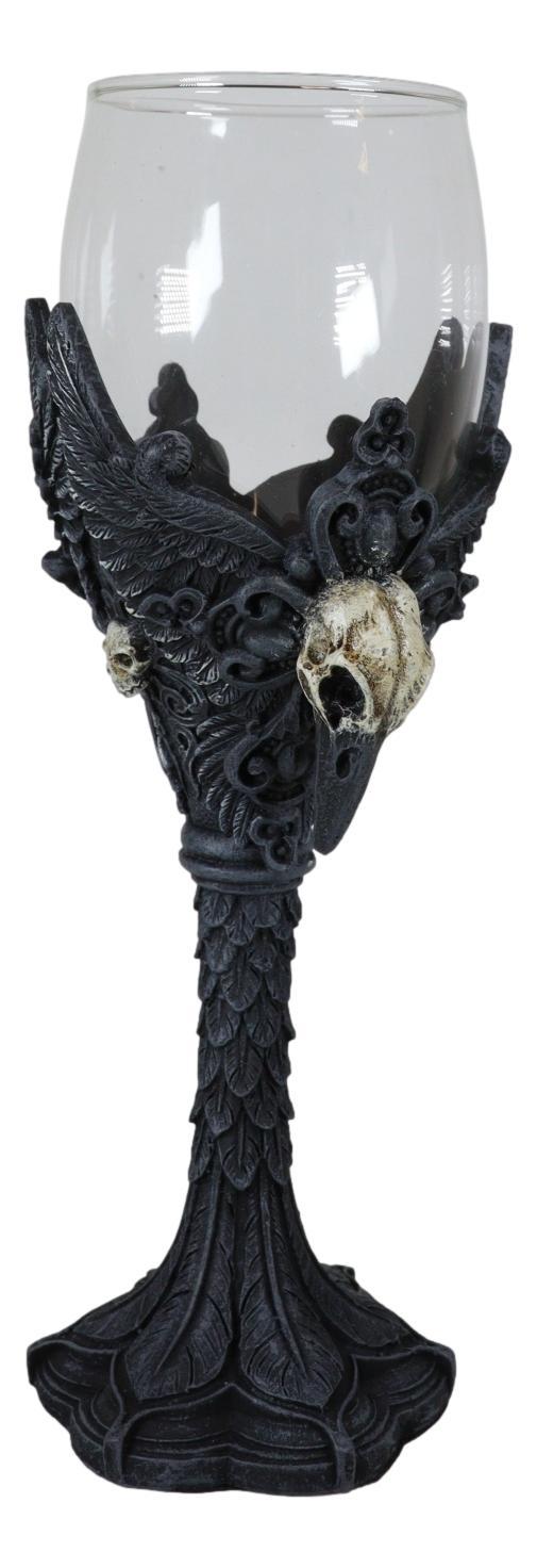 Blood Moon Gothic Dark Alchemy Raven Crow And Skulls Glass Wine Goblet