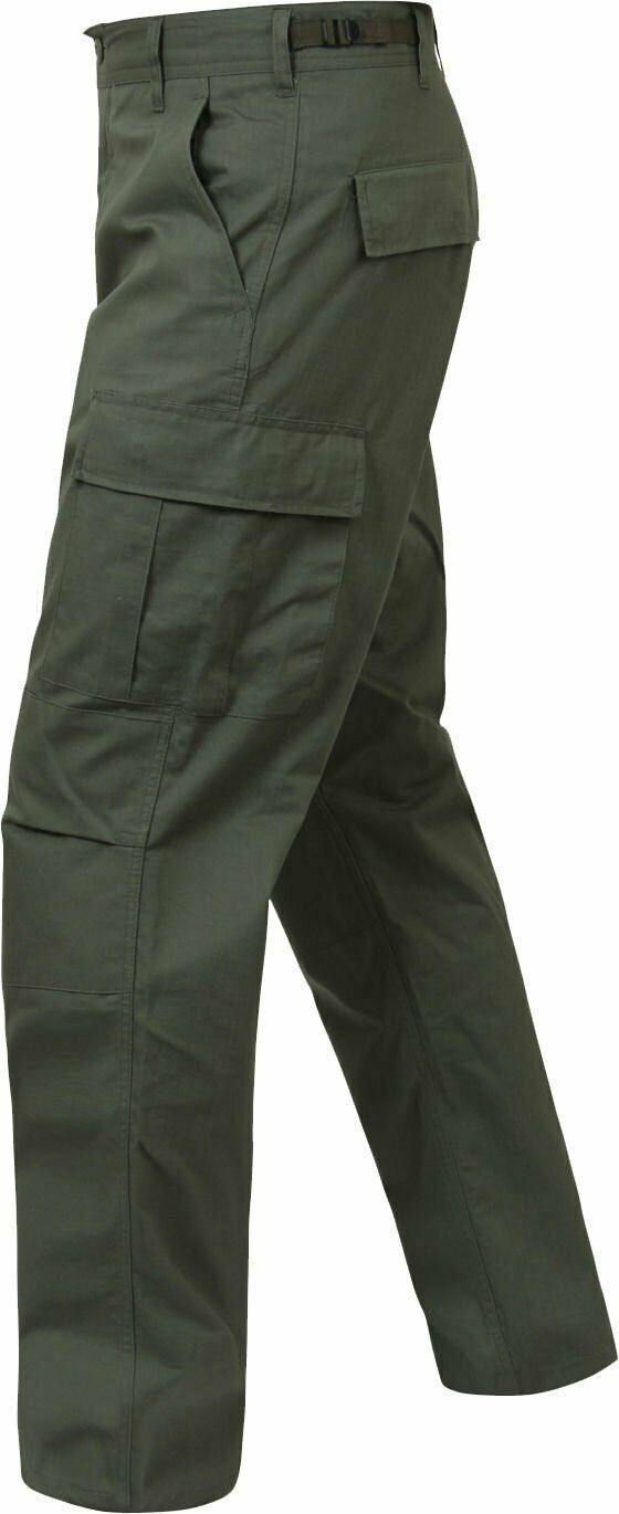 Olive Drab Solid Military Rip-Stop BDU Cargo Fatigue Pants - Pants