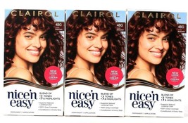 3 Boxes Clairol Nice N Easy 4BG Dark Burgundy Permanent Hair Color Cream