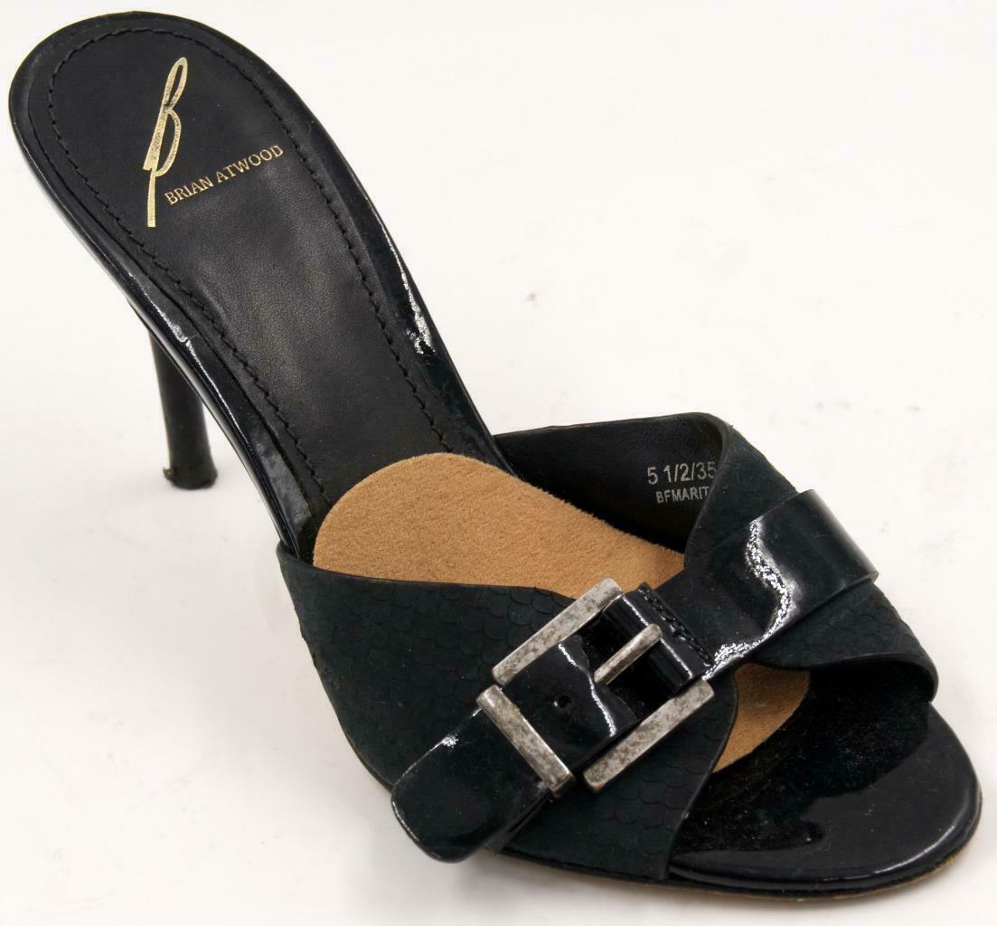 B Brian Atwood Maritima Buckle Toe Slide Snake Sandals Mule Heels Sz 5.5 M 295 Heels