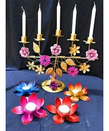 Christmas Gift Antique French Style Floral 5 Arm Candle Stand + 4Lotus D... - $54.45