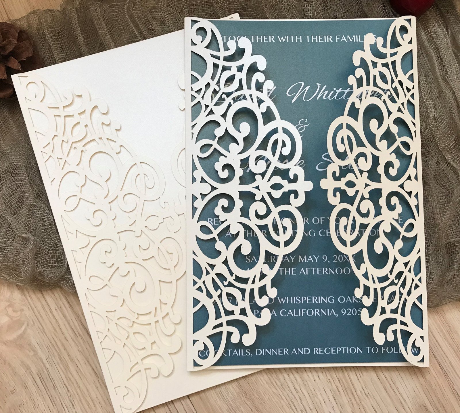 50pcs cream laser cut birthday invitations cards,laser cut wedding invite cards