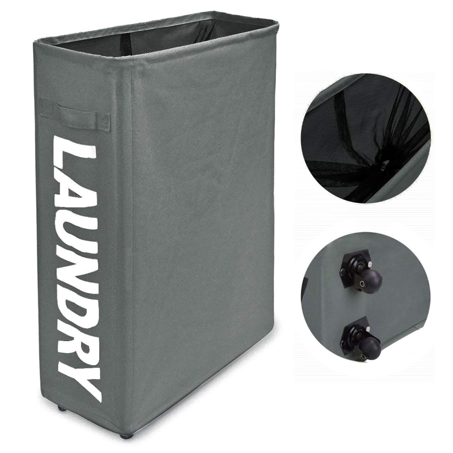 WISHPOOL Slim Rolling Laundry Basket on Wheels Narrow Laundry Hamper