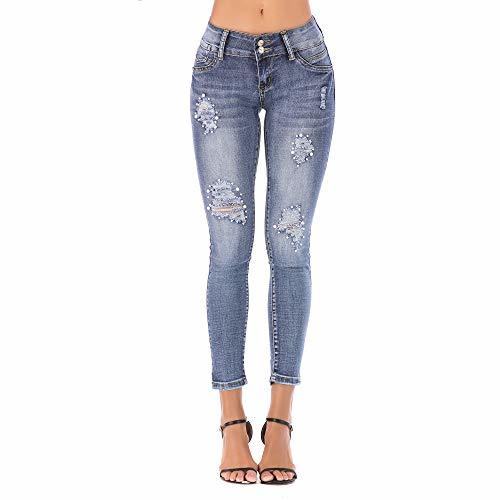 POPTIME Women's Distressed Ripped with Beading Skinny Jeans for Juniors ...