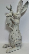 Wood Bunny Rabbit Mom &amp; Baby Love Figure Sculpture Home Decor 14.5&quot; Tall... - $26.72