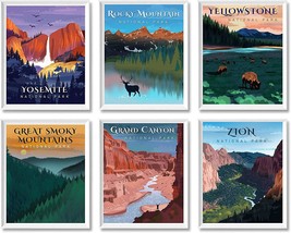 National Park Posters - Vintage Style Unframed Set Of 6 Travel Prints, Yosemite, - $31.95