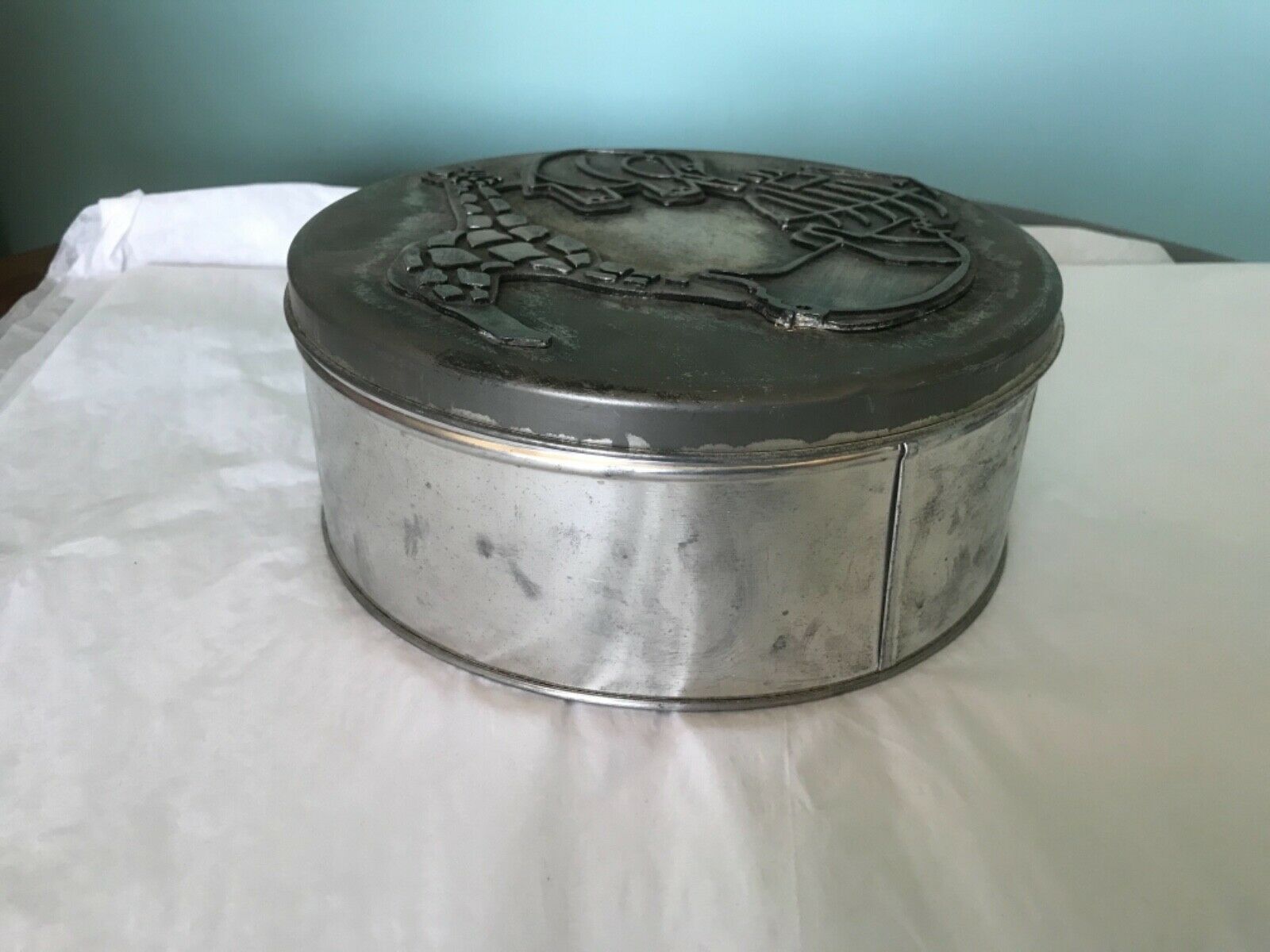 Cookie Tin Asian Elephant Metzke Pewter Tin Button Tin