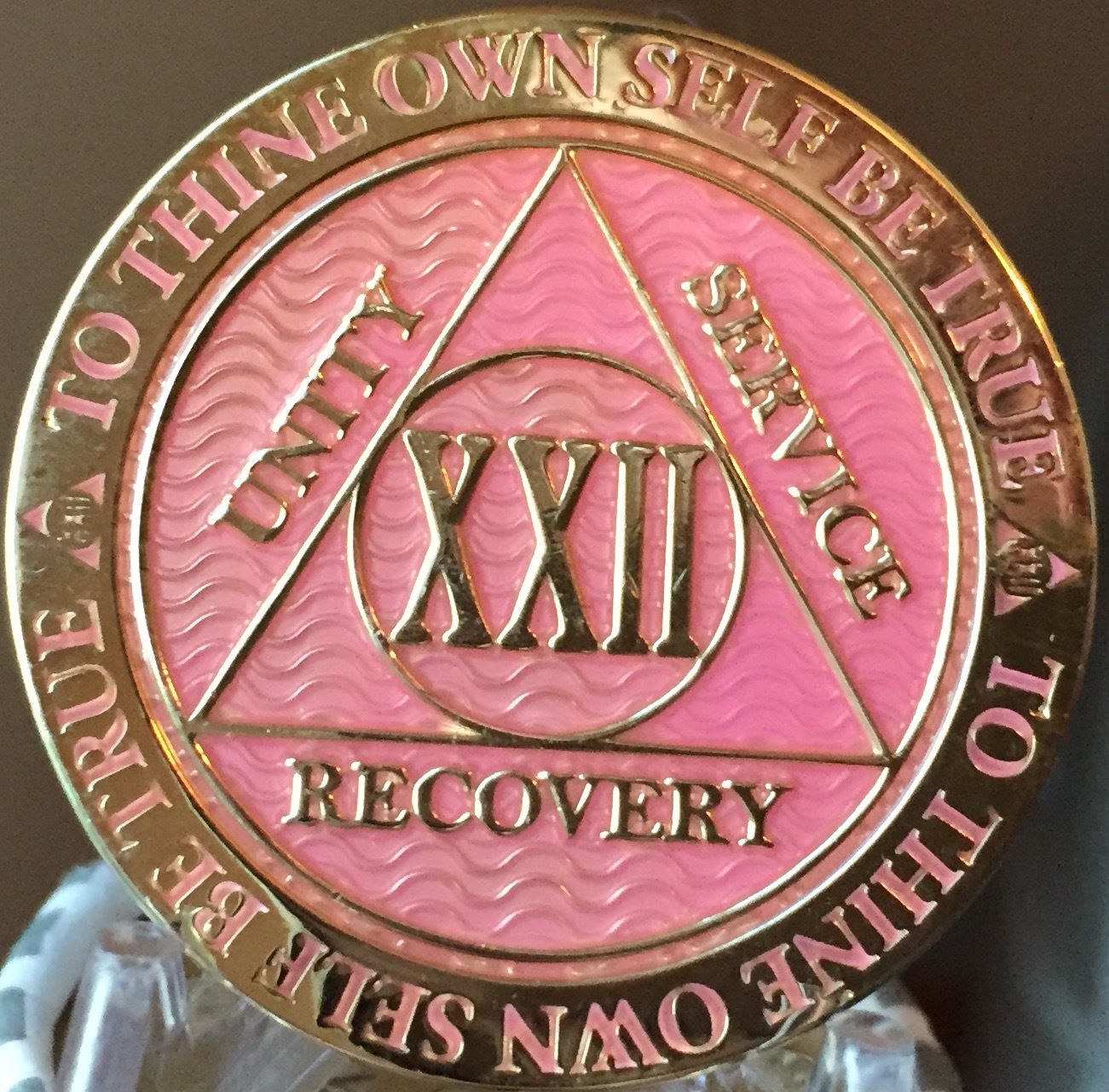 22 Year AA Medallion Pink Gold Plated Alcoholics Anonymous Sobriety Chip Coin