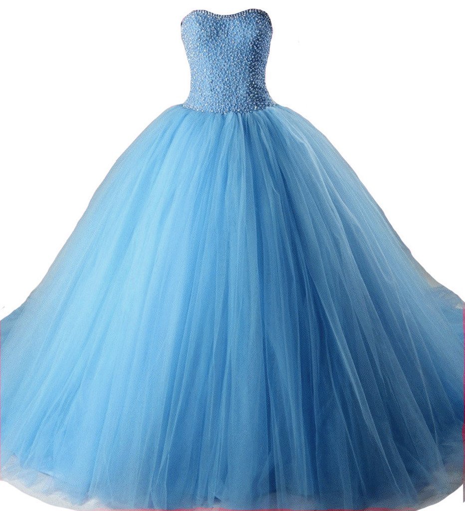 Kivary Beaded Crystals Pearls Long Plus Size Prom Formal Quinceanera Dresses Sky