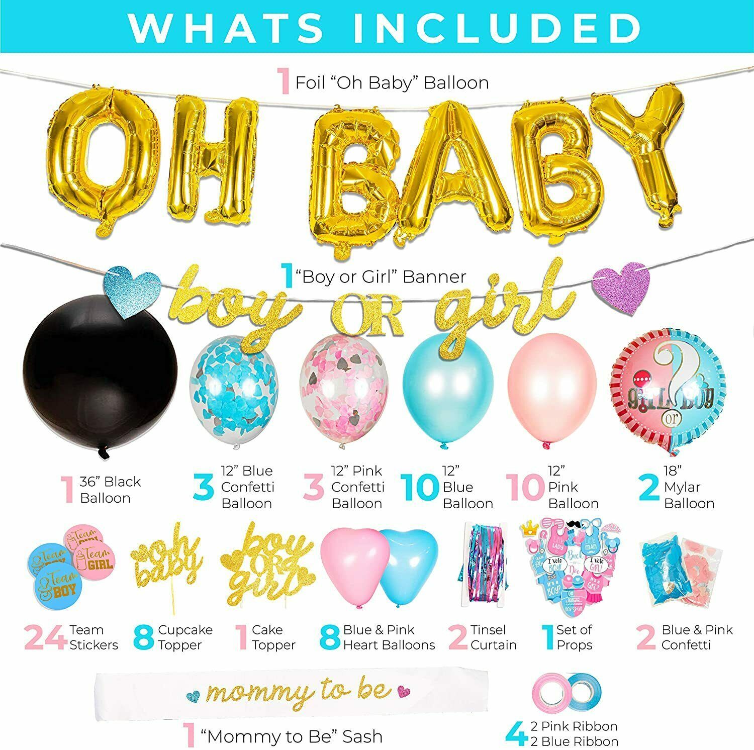 Oh Baby Decorations Gender Reveal Party Supplies Baby Shower Kit Boy or ...