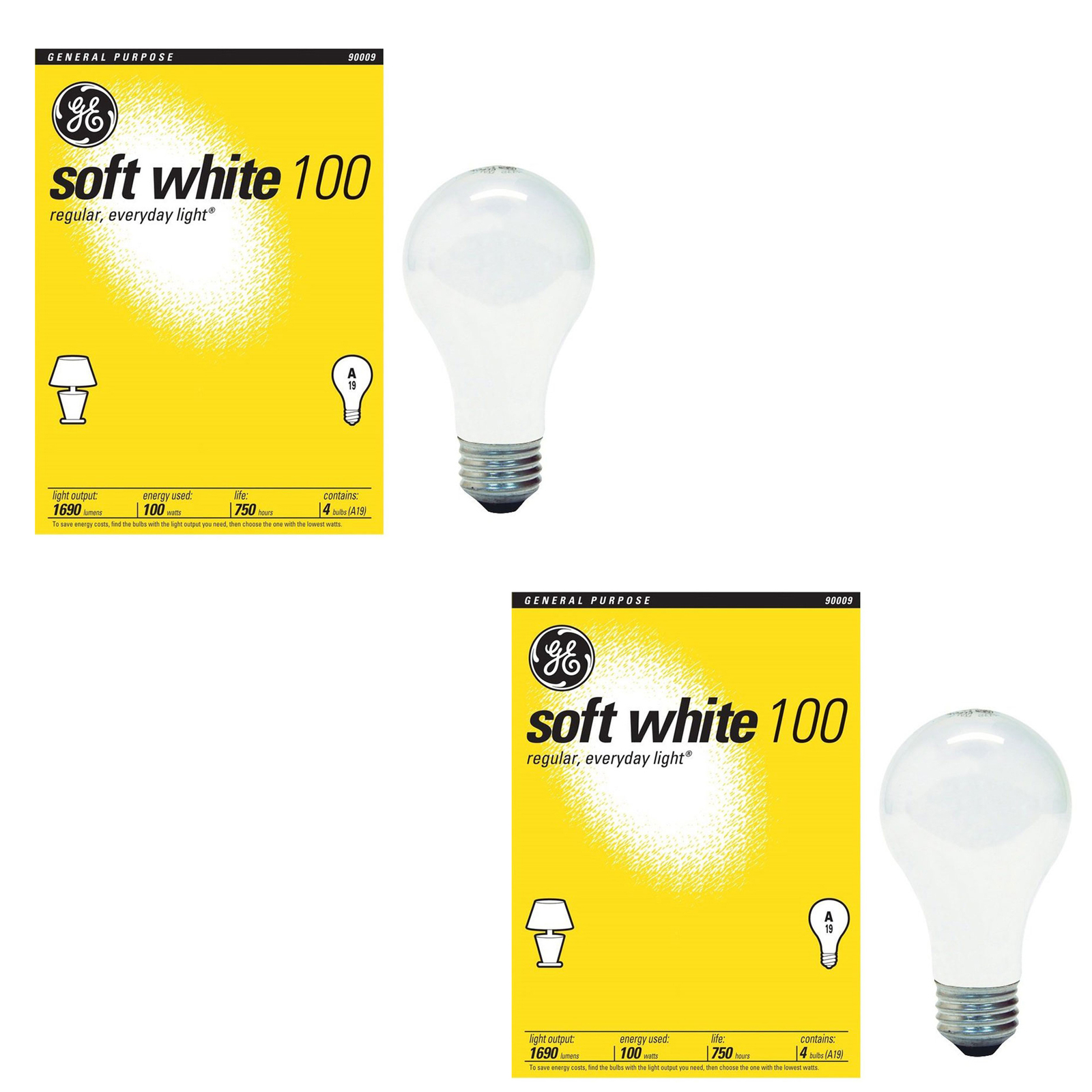 (2 Pack) New GE 41036 100-Watt A19, Soft White