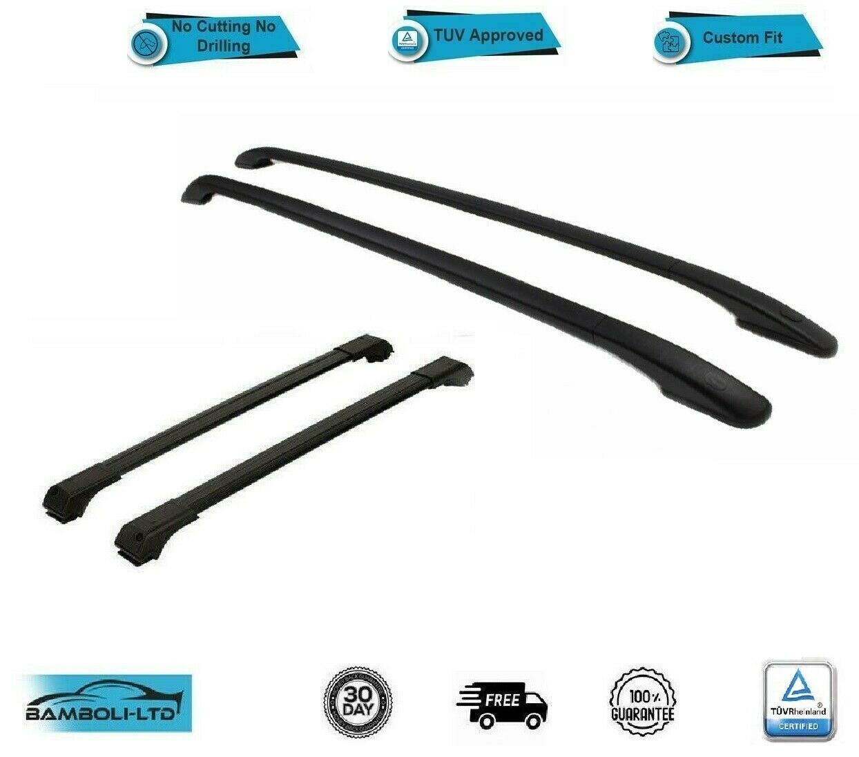 For Ford Escape Roof Side Rails Cross Bars Set 4 Pieces Black 20132019