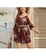 Plus Size Maroon Cold Shoulder Floral Print Romper Without Women Summer ... - £24.80 GBP