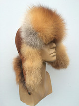 Ntatural Red Fox Fur Trapper Hat With Suede for a Men's 22-23' Ushanka Fur Hat