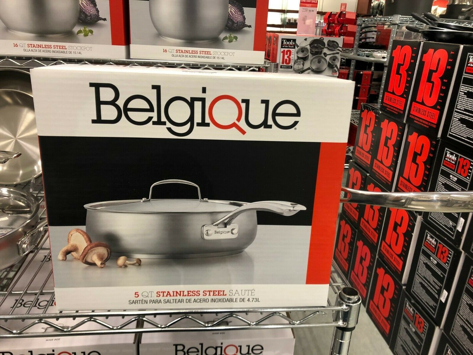 Belgique 5 Qt Stainless Steel Saute Glass Lid Nonstick Double Handle