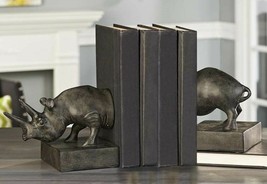 Rhinoceros Safari Bookends Set of 2 - Antiqued Gold Finish Polyresin Africa Gift