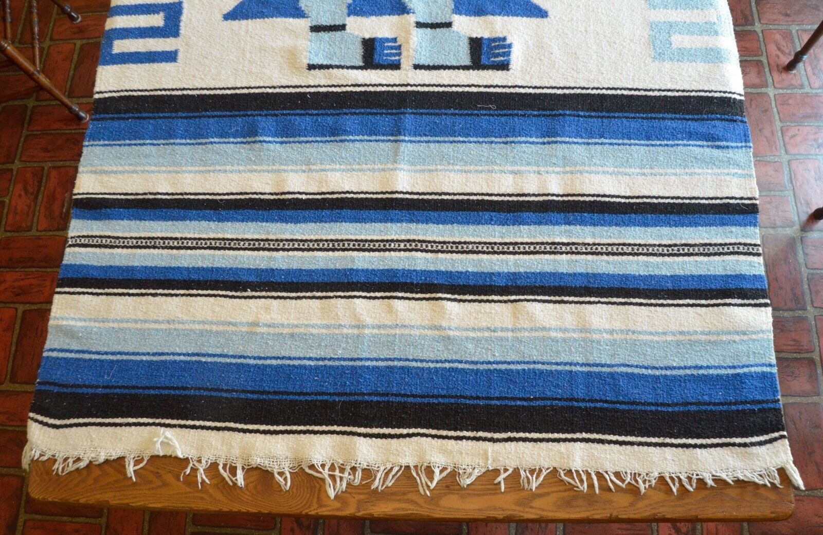 Tan Authentic Mexican Blanket Hand Woven 73" X 48" 