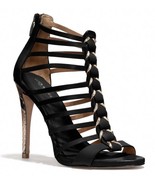 Coach Josey Black Roccia Leather Snake Print High Heels Sandals Size 10B - $73.92