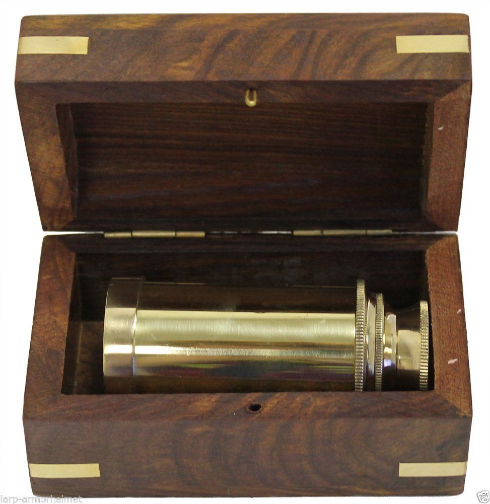 Antique Telescope Handheld Brass Wooden Box Optic Nautical Pirate Scope Spyglass