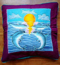 New Handpainted Batik Dolphins Sun 23X23 Inch Cotton Pillow Cover Bali - $23.38