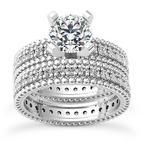 3.20Ct Round Cut White Diamond 925 Sterling Silver Anniversary Bridal Ring Set