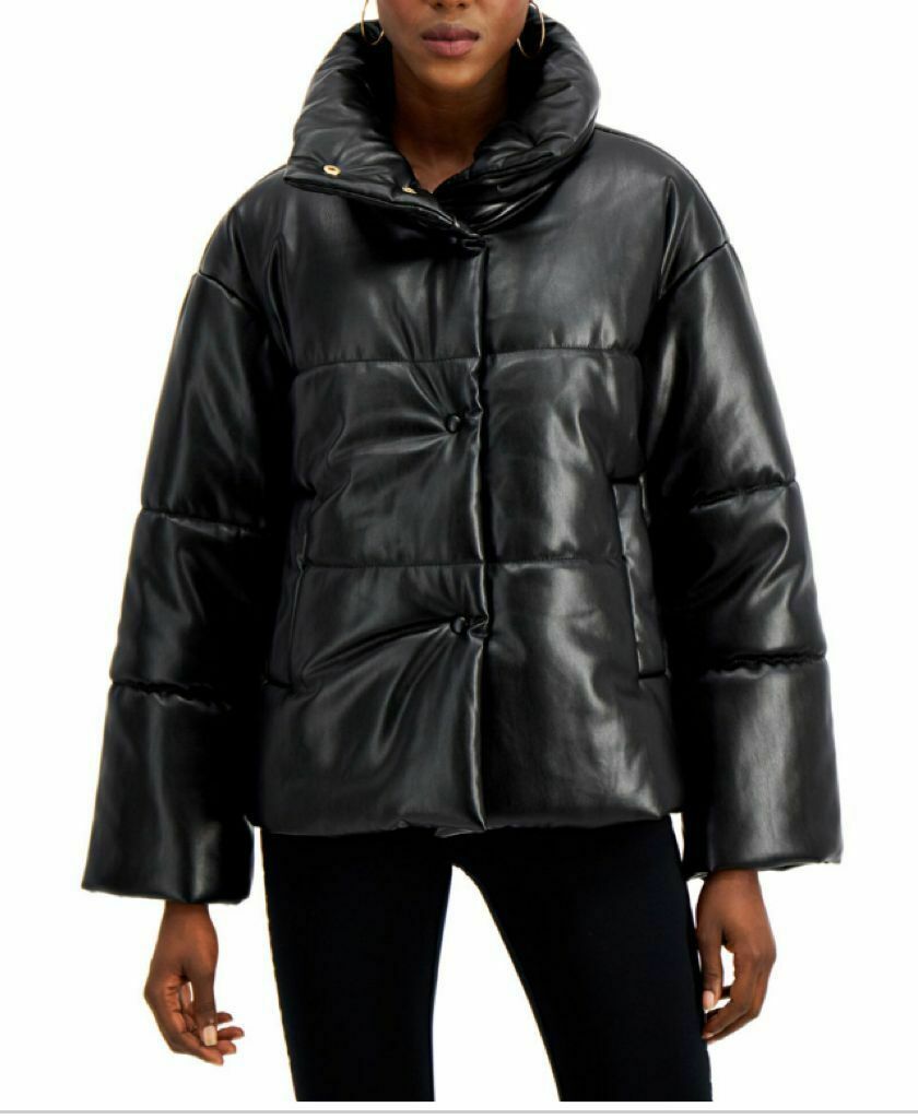 INC International Concepts INC Faux-Leather Puffer Coat, Size L