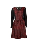 Kensie Dress Size Medium Red Black Lace Back V Neck Long Sleeve Knee Length - $19.80
