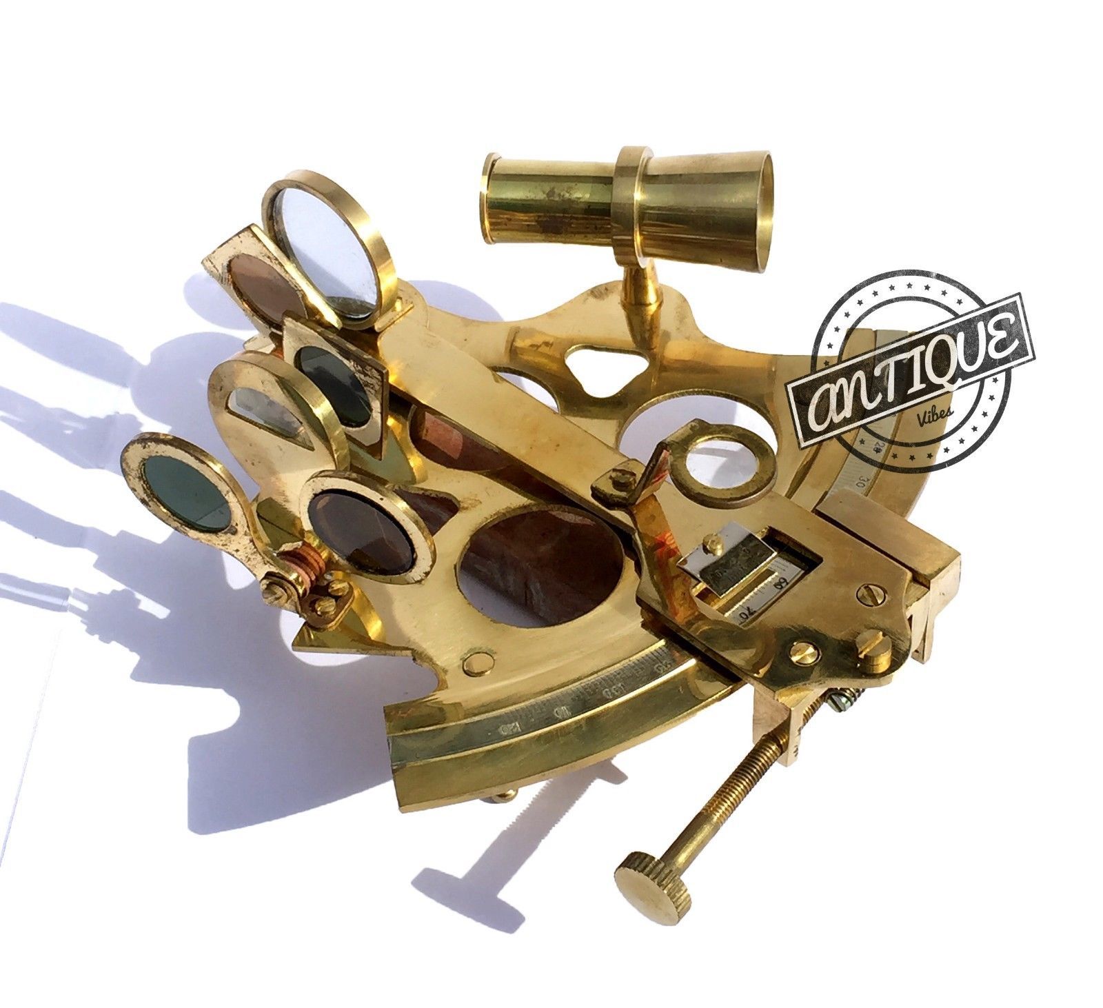 Handmade Nautical Brass Working Sextant With Wooden Box Vintage Royal Marin Gift