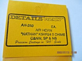 Details West # AH-250 Air Horn Nathan K5HR24 5 Chime C&NW, SP & NS. HO Scale image 4