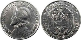 PANAMA 1933 1/10 VASCO NUNEZ BALBOA DECIMO SILVER COIN DEPRESSION ERA KM... - $74.80