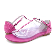 Michael Kors Womens 8.5 M Sandals Pink Leather T Strap Snake Embossed Fl... - $23.99